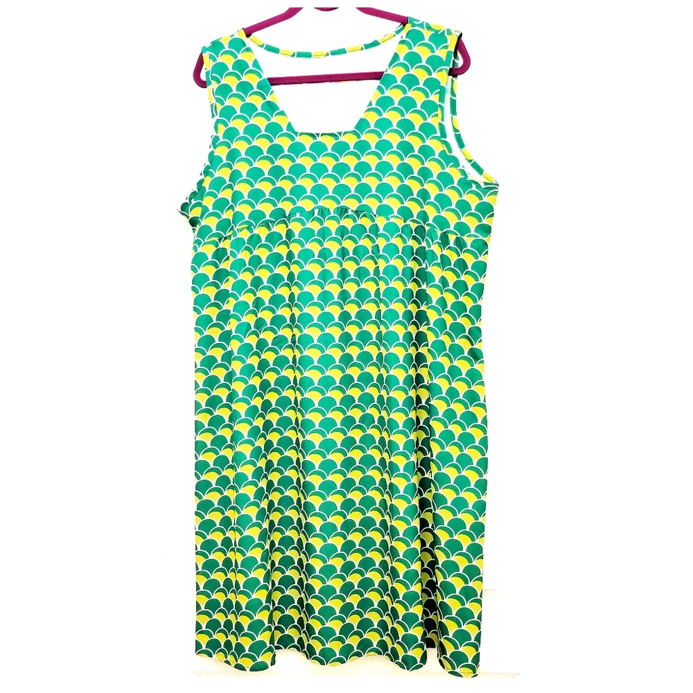 ``D25495 Green, Yellow & White Shift Dress